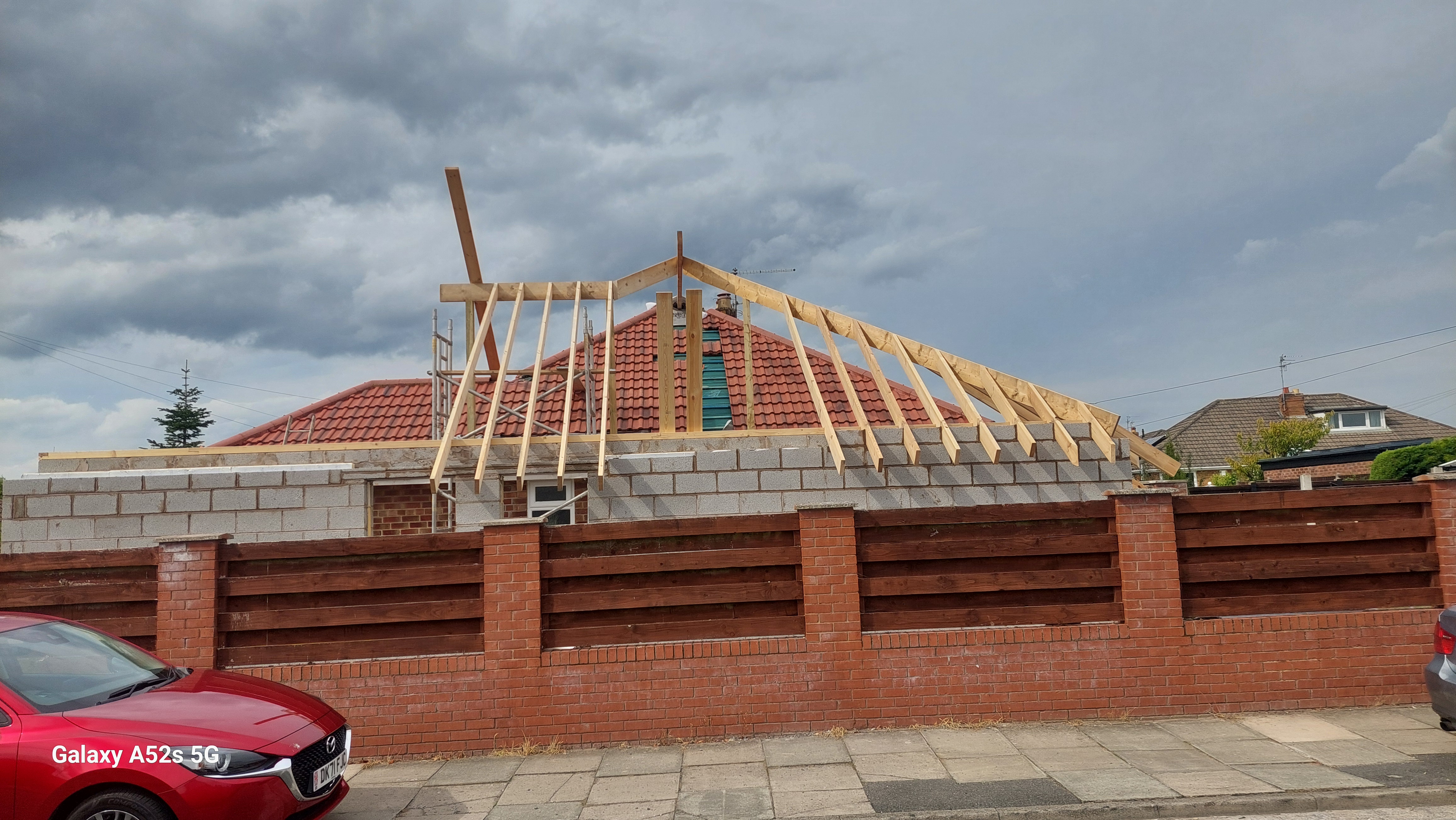 Roof truss timber installation side profile view