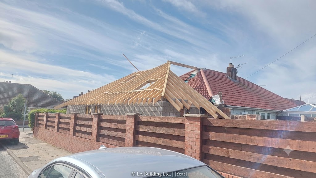 Completed extension roof structure with skylight framing layout